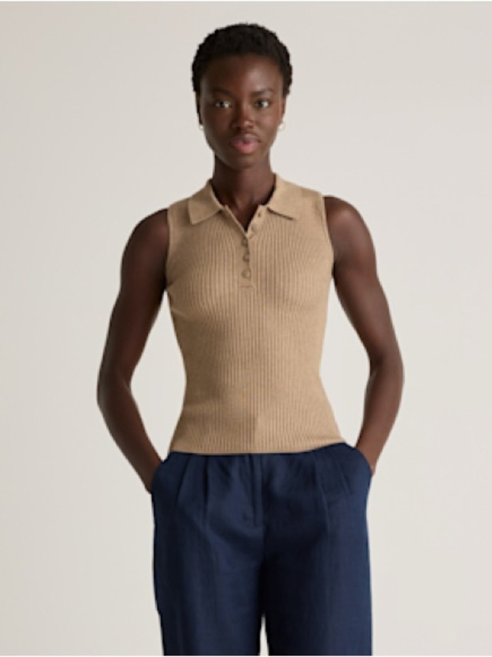 Quince Eco-Knit Polo Sweater Tank in Warm Taupe